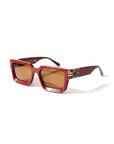 Burgundy frame sunglasses white background