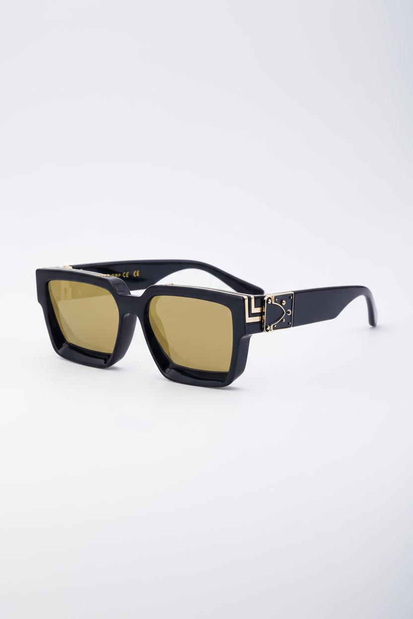 Black frame sunglasses with gold details