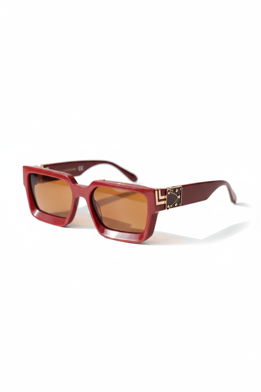 Burgundy frame sunglasses white background