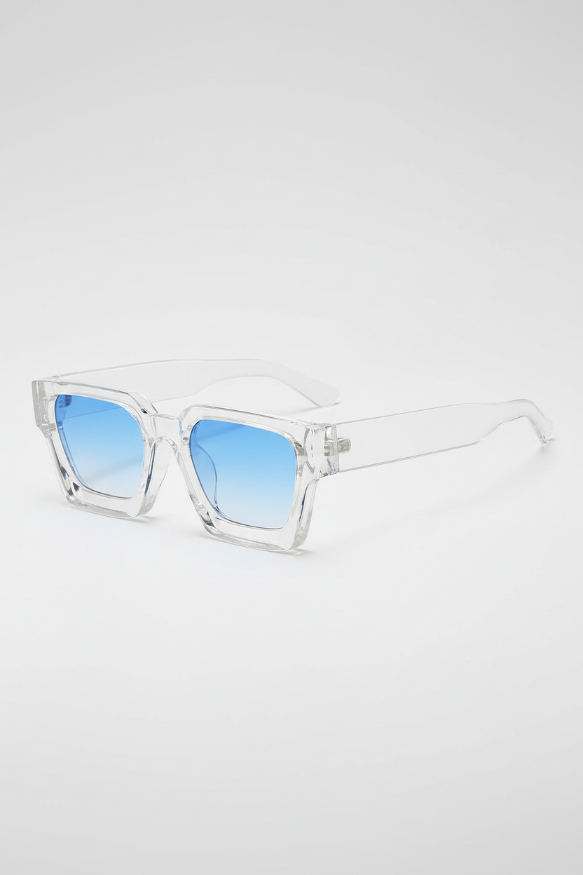 Clear frame sunglasses gray background