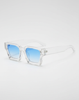 Clear frame sunglasses gray background