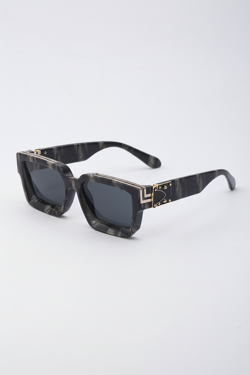 Gray marble frame sunglasses with gold details