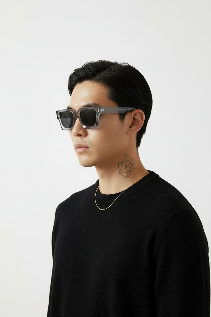 Modèle asiatique all black avec chaîne or