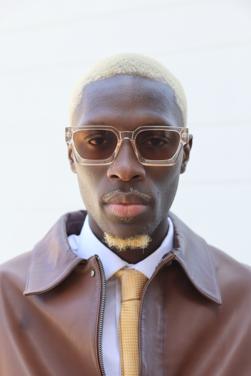 Modèle métis avec lunettes orange - frontal