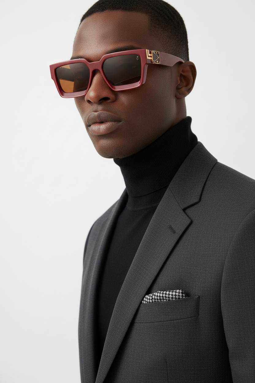 Modèle masculin lunettes bordeaux